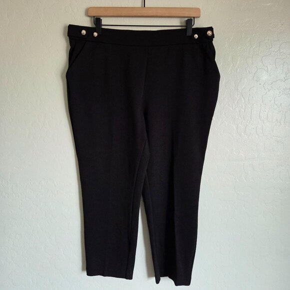 Haver & Blair Pull-On Ankle Pant w Gold Button Detail Black Womens L Work Career - Picture 1 of 8